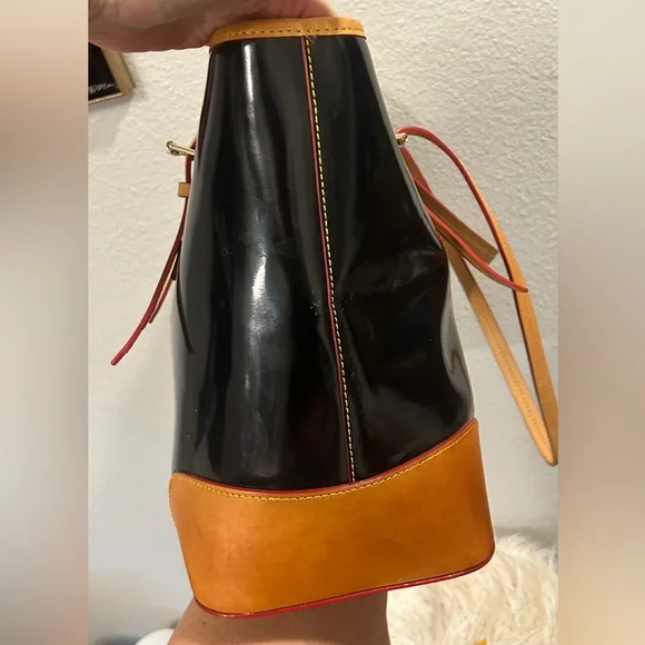 Dooney & Bourke Black Patent Tote with Tan Trim and Pink Interior w/ Reg. paper - Picture 12 of 13